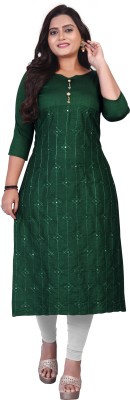 Lerkiza Women Embroidered A-line Kurta(Dark Green)