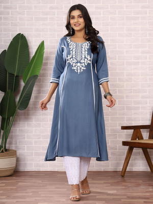 Safoora Creation Women Embroidered A-line Kurta(Light Blue)