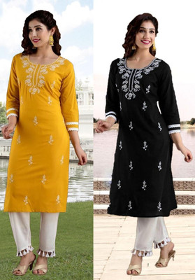 SISTO Women Embroidered Straight Kurta(Multicolor)