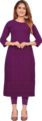 KAYRAAH Women Solid Straight Kurta(Purple)