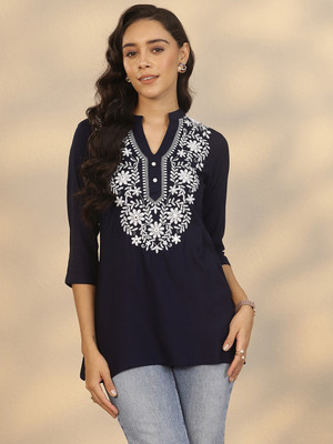 LIBAS Women Embroidered Straight Kurta(Blue)