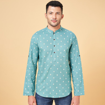 Indus Route by Pantaloons Men Printed A-line Kurta(Blue)