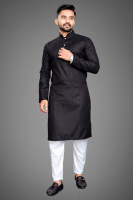 Shantam Creation Men Solid A-line Kurta(Black)
