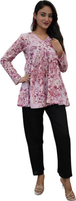 HouseofRivaa Casual Floral Print, Printed Women Pink Top