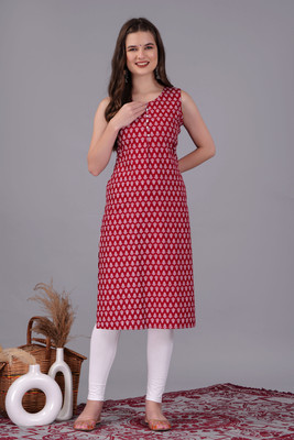 shobhit Women Printed Straight Kurta(Maroon)