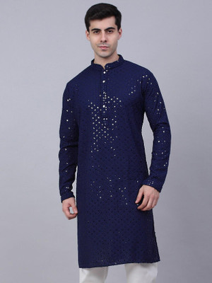 KP CREATION Men Embroidered A-line Kurta(Light Blue)