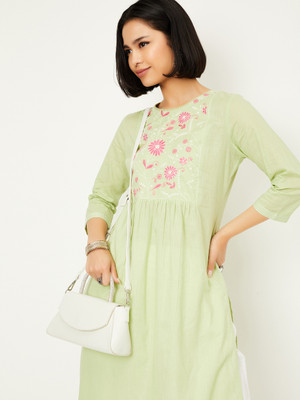 MAX Women Printed A-line Kurta(Green)