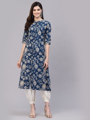 Stylum Women Floral Print A-line Kurta(Blue)