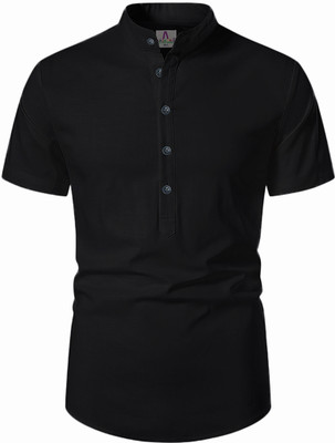 Apektra Men Solid A-line Kurta(Black)