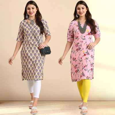 1 Stop Fashion Women Printed Straight Kurta(Multicolor)
