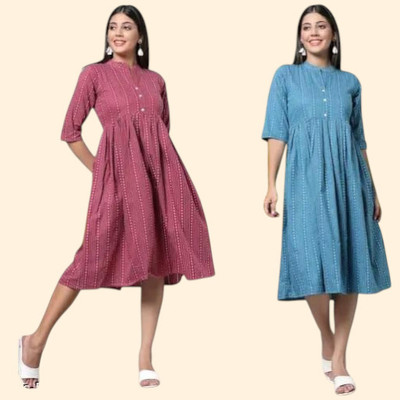 Rangrasiya Creationlp Women A-line Multicolor Midi/Calf Length Dress