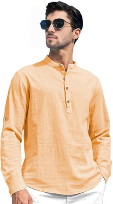 Yugnik Men Solid Straight Kurta(Orange)