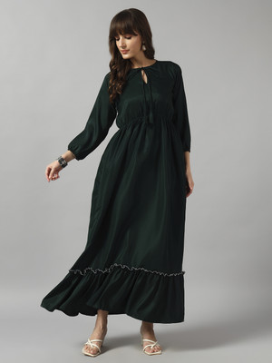Jash Creation Women Fit and Flare Green Midi/Calf Length Dress