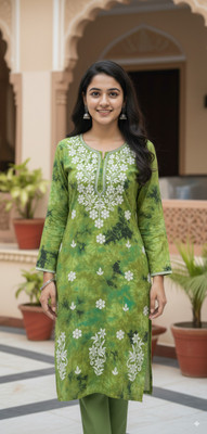CHIKANKALA Women Embroidered, Dyed/Ombre Straight Kurta(Black)