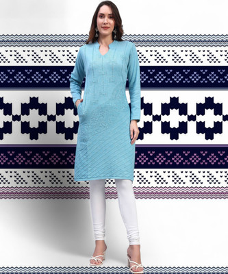 Brayles Women Self Design Straight Kurta(Light Blue)