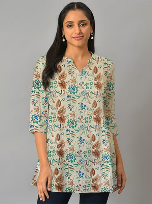 World of Mystery Women Floral Print Straight Kurta(Brown)