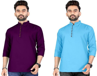 click n buy Men Solid Asymmetric Kurta(Multicolor)