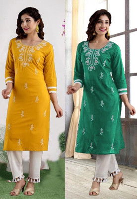vikshi Women Embroidered A-line Kurta(Multicolor)
