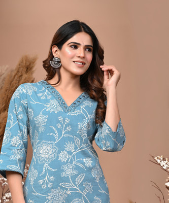 Rimeline Women Printed Straight Kurta(Green)