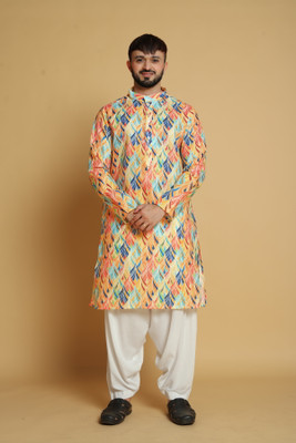 VISHESTA Men Floral Print Straight Kurta(Multicolor)