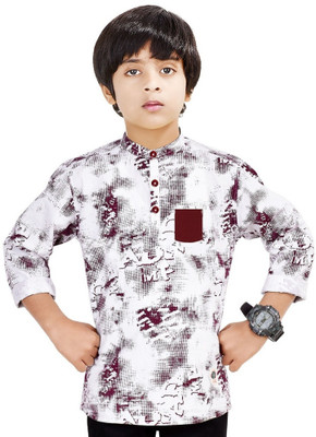 MOHINI CREATION Boys Printed Straight Kurta(Maroon, White)