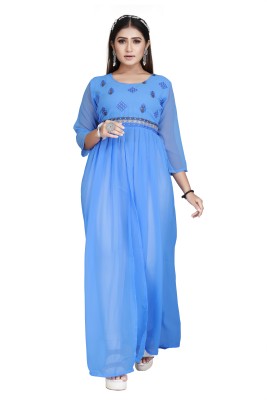 HASHTI ENTERPRISE Women Self Design, Embroidered, Solid Gown Kurta(Light Blue)