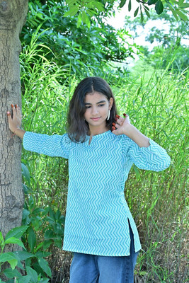 Anokhaa creations Women Geometric Print Straight Kurta(Dark Blue)