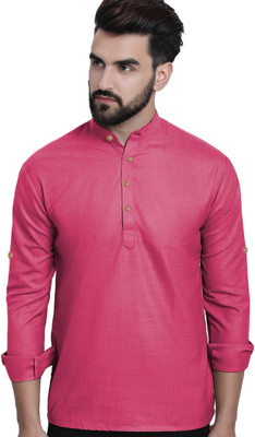 VIMASUTI Men Solid Straight Kurta(Pink)