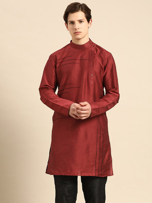 ANOUK Men Self Design Straight Kurta(Red)