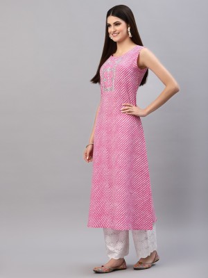 Stylum Women Embroidered, Embellished, Leheriya A-line Kurta(Pink)