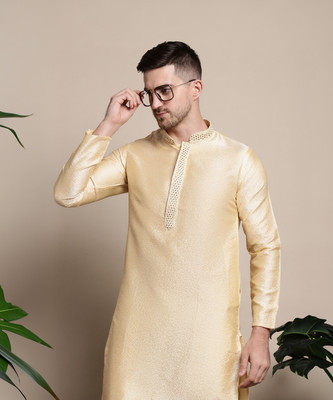 ANOUK Men Woven Design Straight Kurta(Gold)