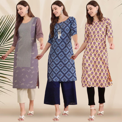 1 Stop Fashion Women Printed Straight Kurta(Multicolor)