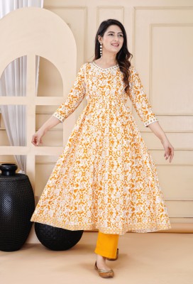 VASTRAKUL Women Printed Anarkali Kurta(Yellow)