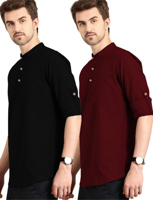 Navkanj Men Solid A-line Kurta(Maroon)