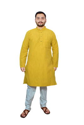 Divine creation Men Solid, Self Design Straight Kurta(Yellow)