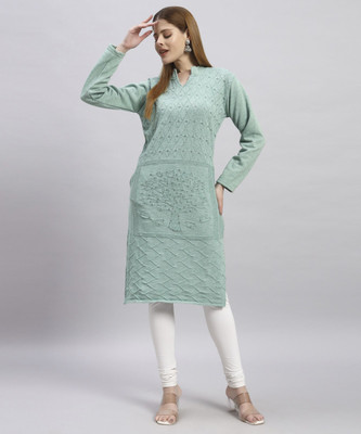 MYLES Women Woven Design Straight Kurta(Light Green)