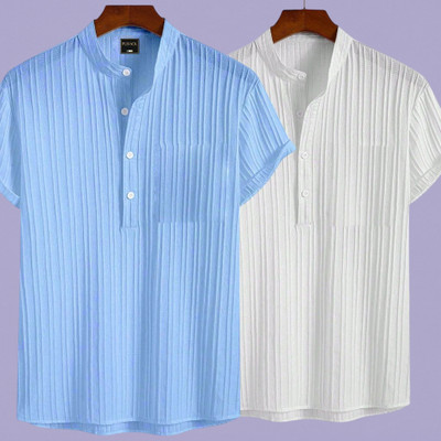 JenilEStore Men Self Design A-line Kurta(Light Blue, White)