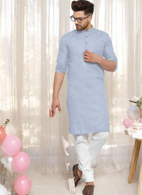 Krisha trend Men Solid Straight Kurta(Grey)