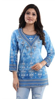 Anmi Printed Women Straight Kurta(Blue)