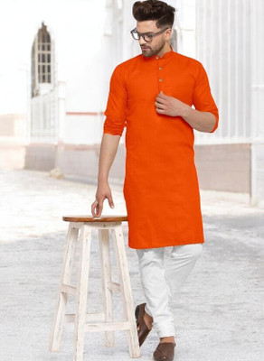 Rashmi Genz Men Solid Straight Kurta(Orange)