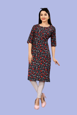 Tulsii Fab Women Printed Anarkali Kurta(Black)