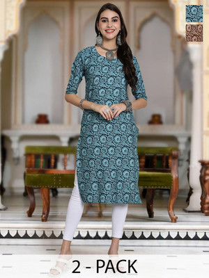 Moda Rapido Women Floral Print Straight Kurta(Green)