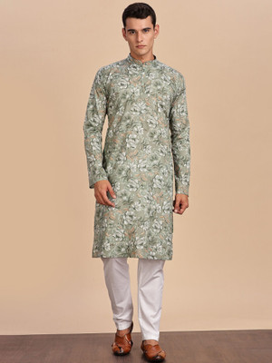 ANOUK Men Printed Straight Kurta(Green)