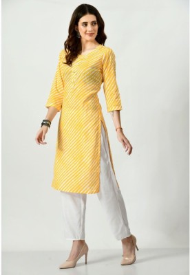 City Fashion Women Striped Straight Kurta(Yellow)