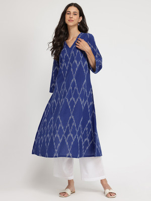 Pink Fort Women Printed A-line Kurta(Blue)