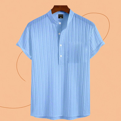 Looksky Men Self Design Straight Kurta(Light Blue)