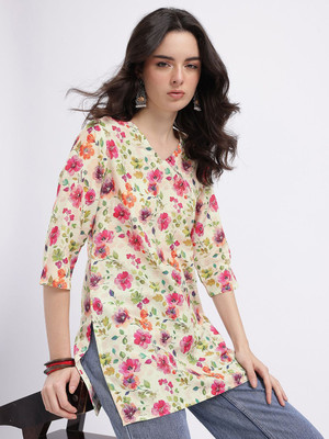 Anouk Rustic Women Printed Straight Kurta(White)