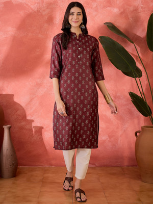 Sangria Women Printed Straight Kurta(Maroon)