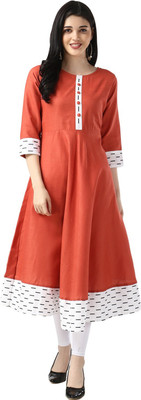 Estela Women Ikat Flared Kurta(Orange)