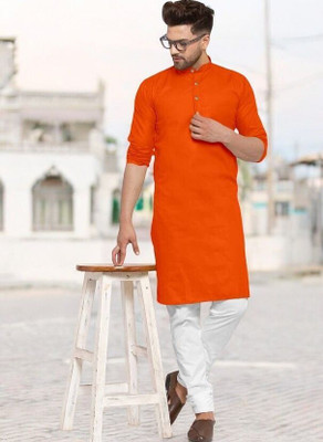 Rashmi Genz Men Printed Straight Kurta(Orange)